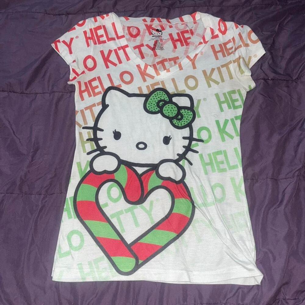Hello kitty christmas candy cane shirt